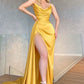 Yellow Fashion Sexy V Neck Off Shoulder Long Satin Formal Prom Dress Evening Gown nv125