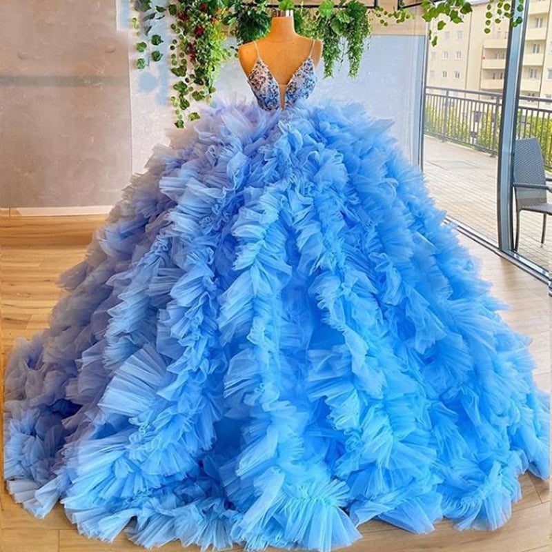 ball gown prom dresses ruffle prom dresses, tulle evening dresses nv28