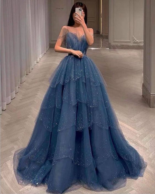 blue prom dresses ball gowns evening dress nv55