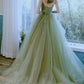 Green tulle long prom dress green evening dress nv77