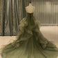 Green/Purple/Blue Fashion Elegant Spaghetti Strap Long Organza Ruffles Ball Gown Evening Gown Graduation Gown Adult Ceremony Gown nv26