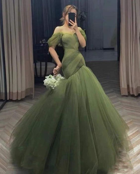 Green long off the shoulder Prom Dresses nv73