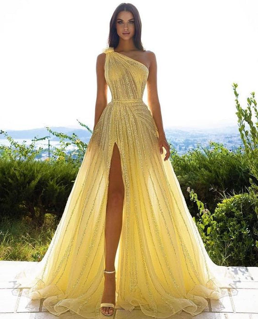 Yellow Long Prom Dresses Unique Shiny Prom Dresses Sparkly Evening Party Dresses nv123