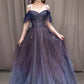 PURPLE TULLE LONG PROM DRESS A LINE EVENING GOWN  nv106