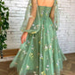 Green elegant applique floral midi tulle ball gown evening dress nv76
