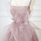Pink tulle beads long prom dress pink evening dress nv99